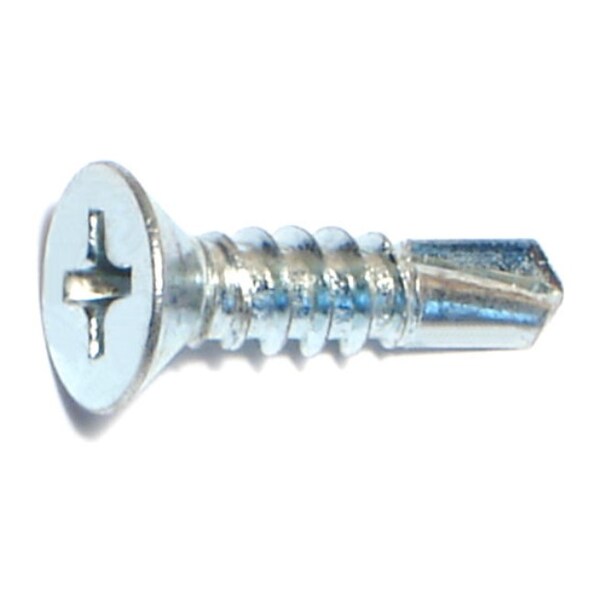 Self-Drilling Screw, #10 x 3/4 in, Zinc Plated Steel Flat Head Phillips Drive, 100 PK